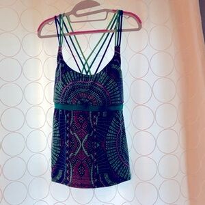 Prana green,blue,black,and pink,Asymmetrical Backless bathing suit top.